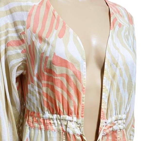 Diane von Furstenberg (DVF),Soleil Coral Wave Print,Cotton Romper,Size Large - Picture 8 of 12